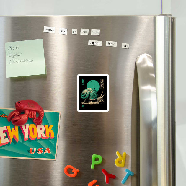 Zen Garden Teal Snail - Japanese Ukiyo-e Style by TuncGK